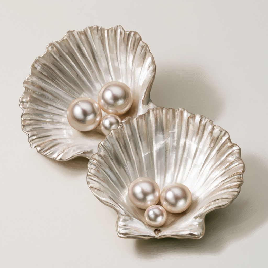 Seashells holding pearls