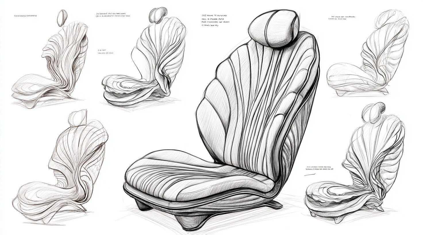 Seat ideation sketches — shell-form exploration